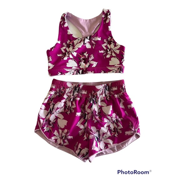 Avia Other - AVIA Girl's Floral 2 Piece Athleisure Outfit Sz 10/12 Purple White Stretch EUC